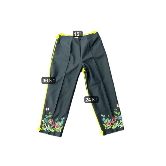 Allison Taylor Womens Black Capris Pants Floral Embroidered Hem Silk Blend Sz 10 - Picture 6 of 9